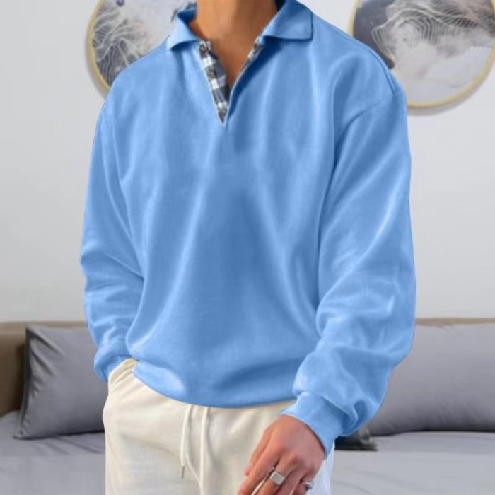 Men's Fashion Polo Shirt Long Sleeve Lapel Panel Casual Sweatshirt