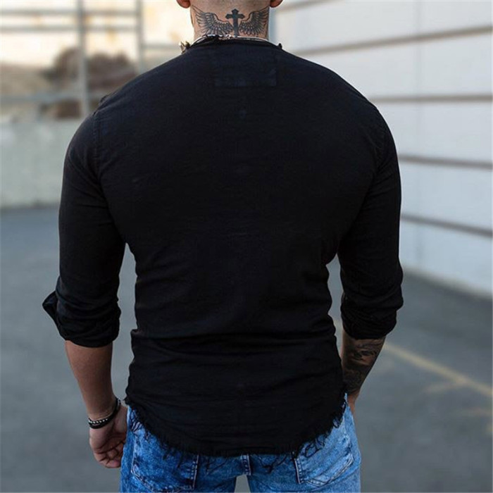 Casual Shirt Solid Color Slim Fit Long Sleeve Shirt Fashion Men's Tops