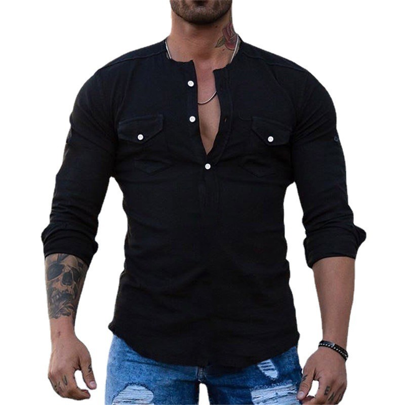 Casual Shirt Solid Color Slim Fit Long Sleeve Shirt Fashion Men's Tops