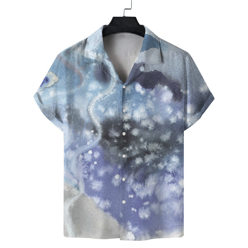 Men's Digital Printing Short Sleeve Lapel Casual Beach Shirt