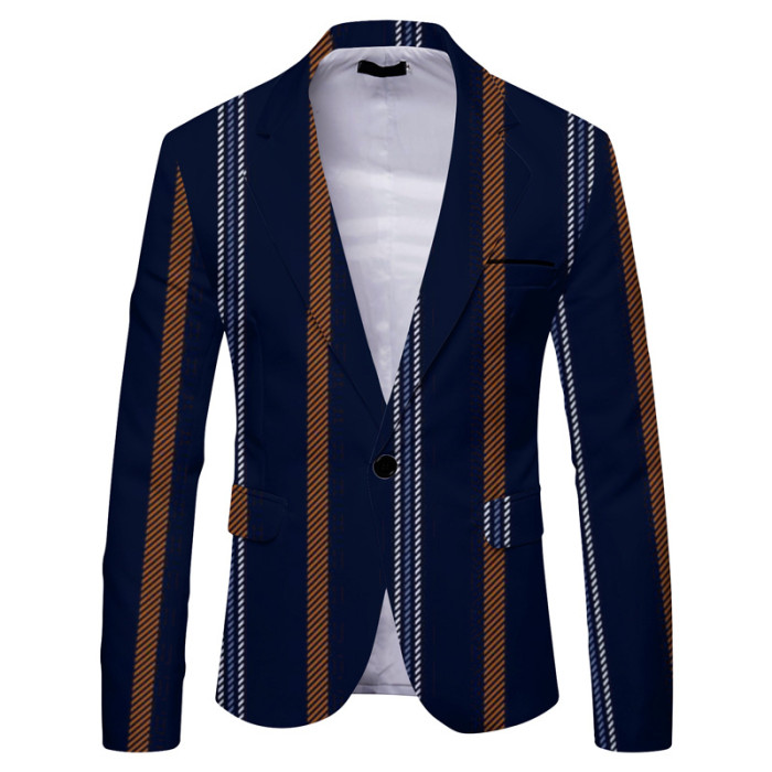 Men's Plaid Stripe Print Casual Fashion Slim Fit Blazer