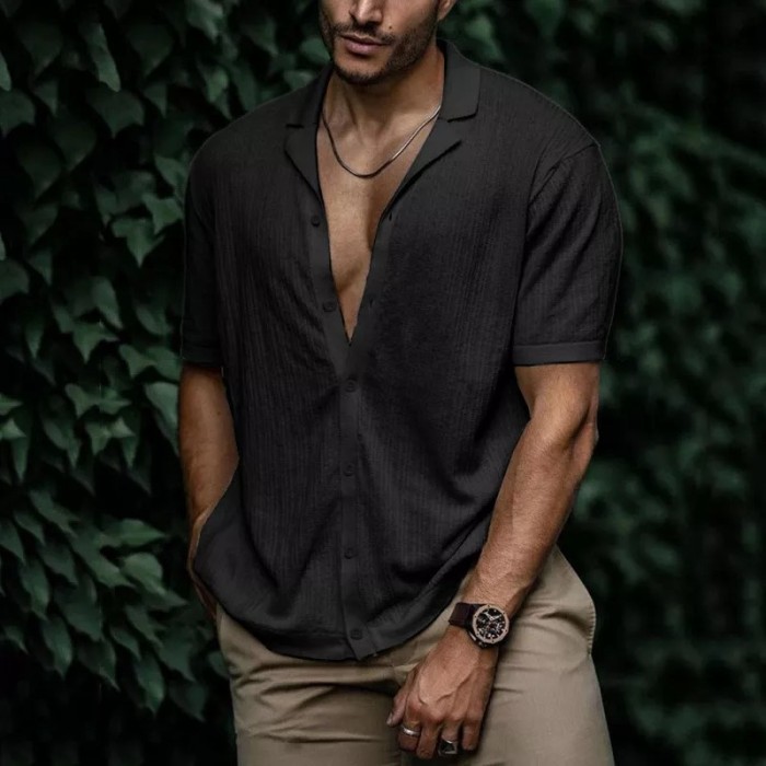 Men's Fashion Street Short Sleeve Soft Casual Lapel Shirt