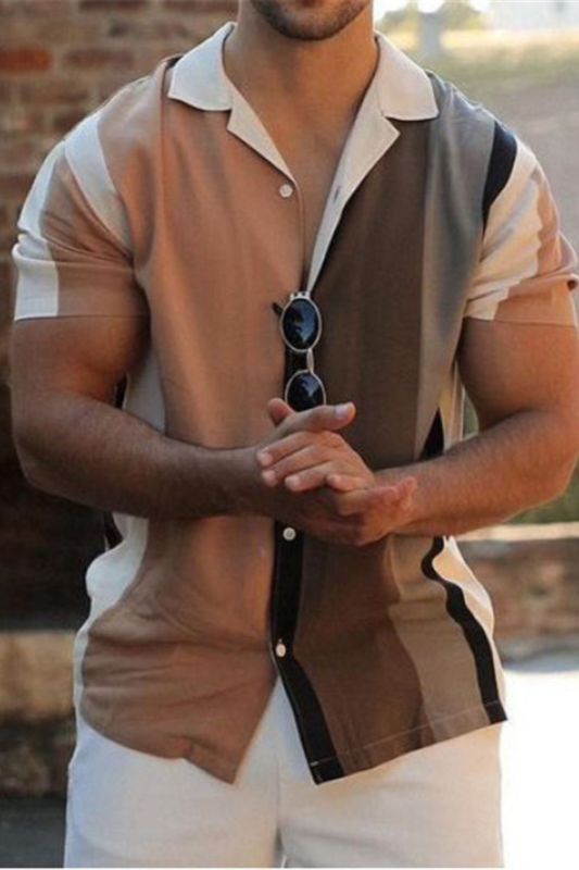 Casual Men's Linen Color Loose Solid Color Short Sleeve Fashion Lapel Shirt