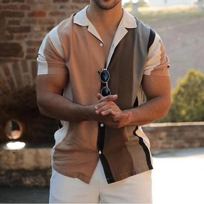 Casual Men's Linen Color Loose Solid Color Short Sleeve Fashion Lapel Shirt