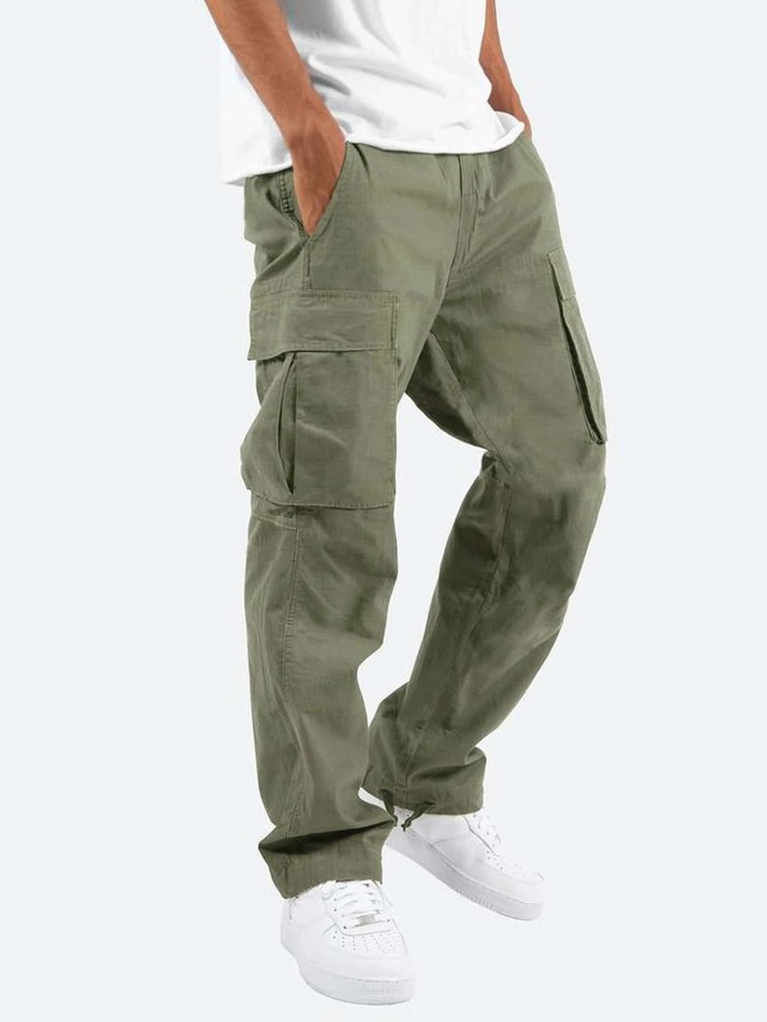 Men's Drawstring Loose Multi Pocket Casual Micro Elastic Linen Trousers