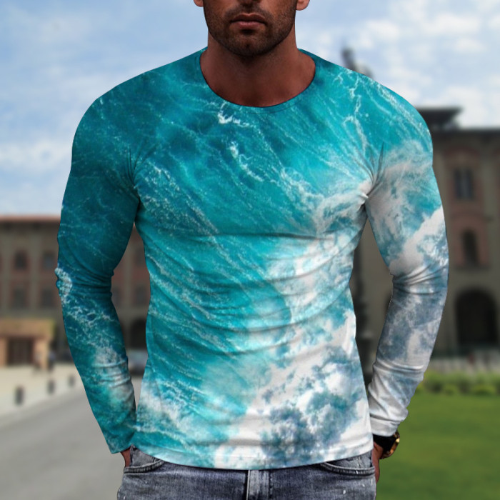 Men's Loose Round Neck 3D Animal Print Long Sleeve T-Shirt