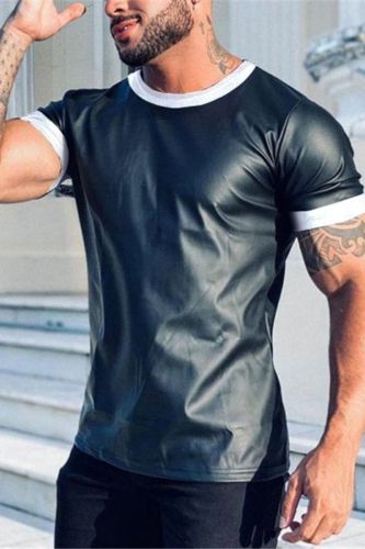 Trendy Color Contrast O-Neck Smooth Short Sleeve Men's Top T-Shirt