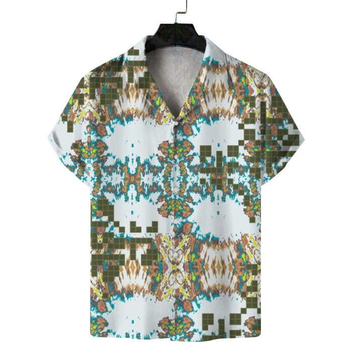 Men's Casual Print Short Sleeve Cuban Collar Cardigan Floral Shirt