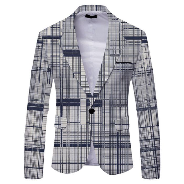 Men's Printed Casual Fashion Slim Blazer Tops Outerwear