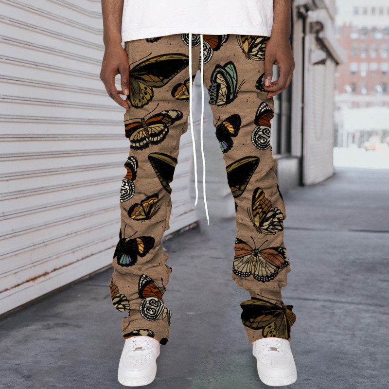 Men's Fashion Print Butterfly Wide Leg Casual Straight Pants