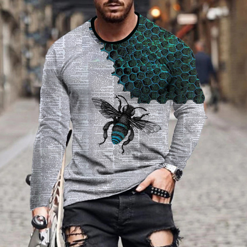 Men's Long Sleeve Top Loose Casual Street Round Neck Printed T-Shirt
