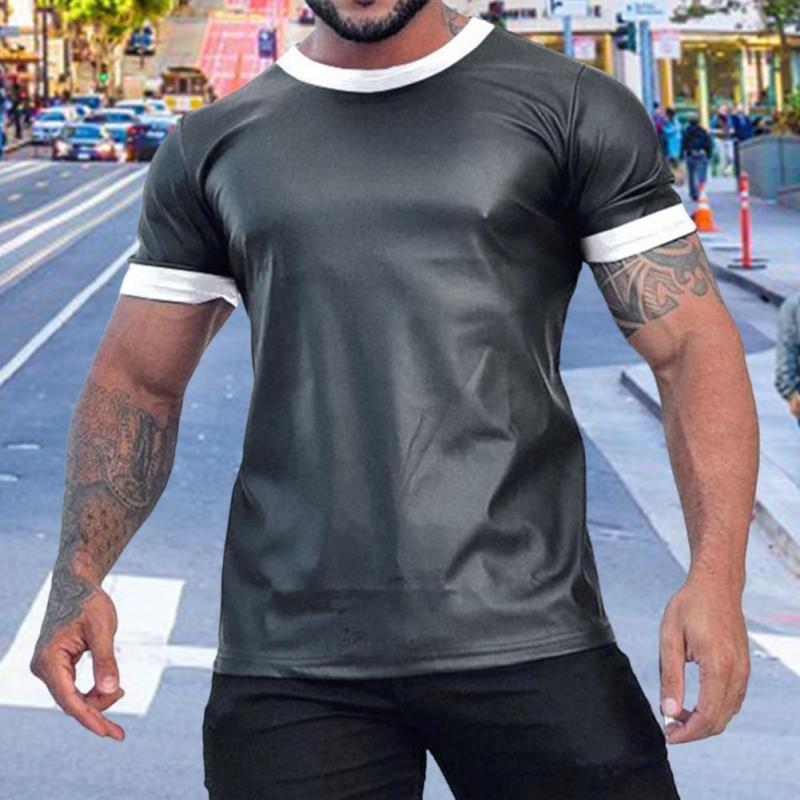 Trendy Color Contrast O-Neck Smooth Short Sleeve Men's Top T-Shirt