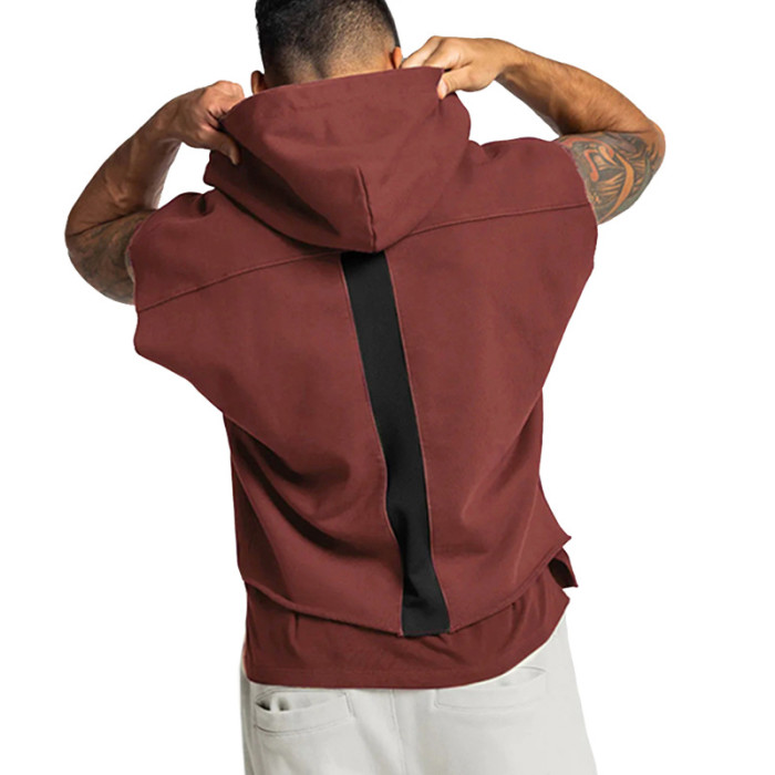Fashion Sport Sleeveless Pocket Men Solid Color Loose Casual Hoodie