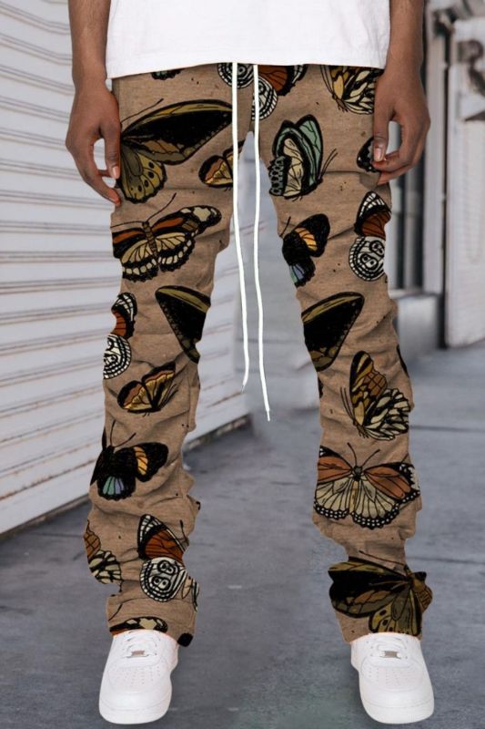 Men's Fashion Print Butterfly Wide Leg Casual Straight Pants