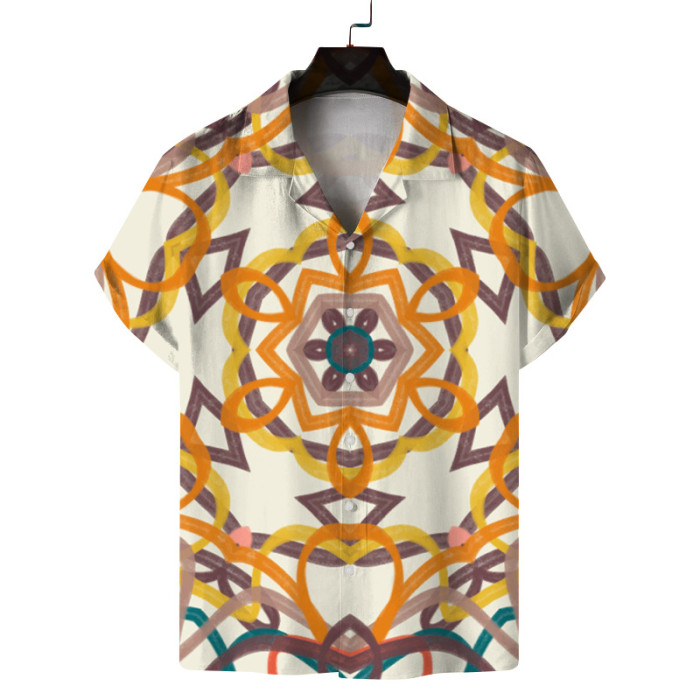 Men's Digital Printing Short Sleeve Lapel Casual Beach Shirt