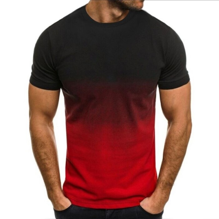 Fashion Color Gradient Print Casual Men's T-Shirt