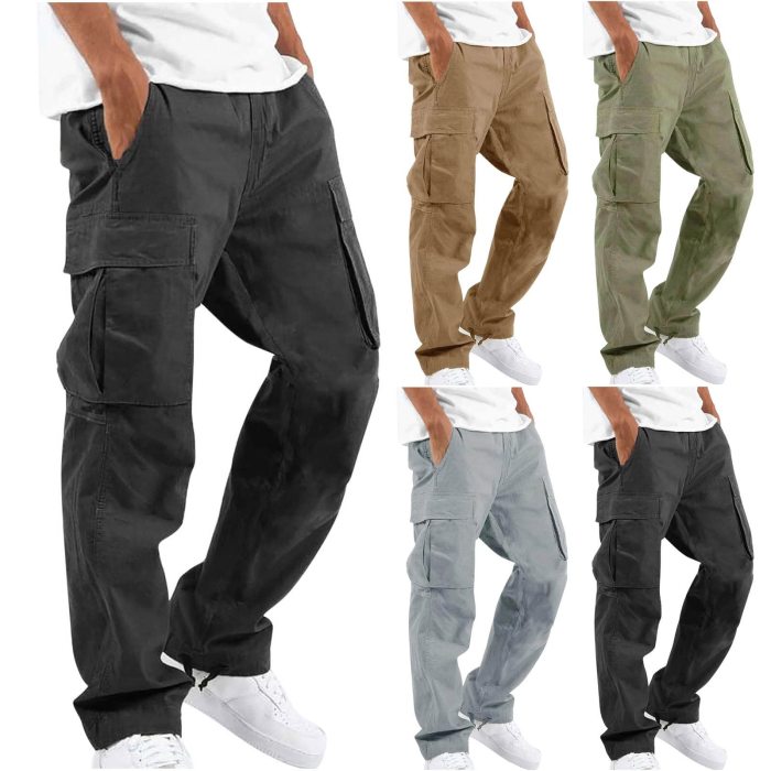 Men's Drawstring Loose Multi Pocket Casual Micro Elastic Linen Trousers