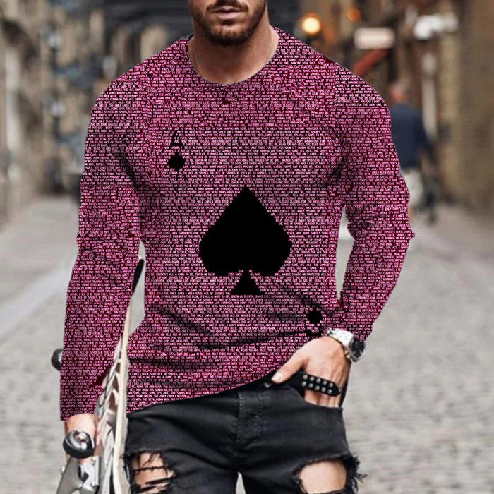 Men's Long Sleeve Top Loose Casual Street Round Neck Printed T-Shirt