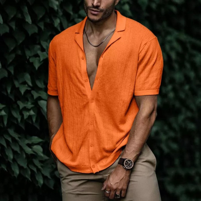 Men's Fashion Street Short Sleeve Soft Casual Lapel Shirt