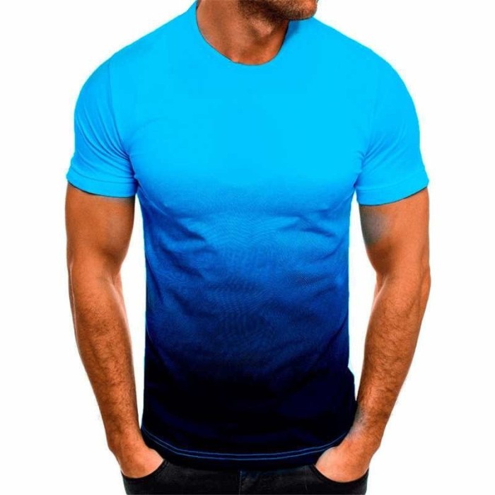 Fashion Color Gradient Print Casual Men's T-Shirt