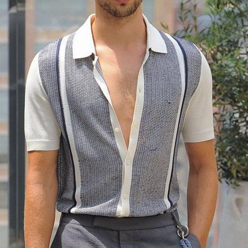 Men Knitwear Short Sleeve POLO Casual Slim Lapel Breathable Shirts Top