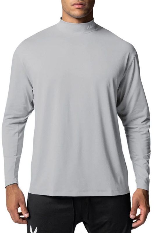 Men's Fashion Long Sleeve Letter Print Solid Color Turtleneck T Shirts