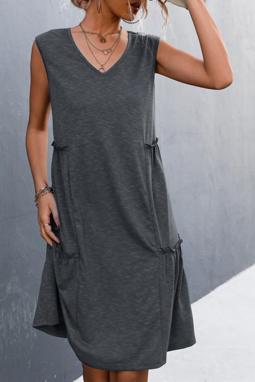 Fashion Ruffle V Neck Casual Dress