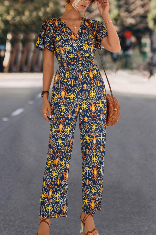 Elegance V-neck Printed High Waist Jumpsuit