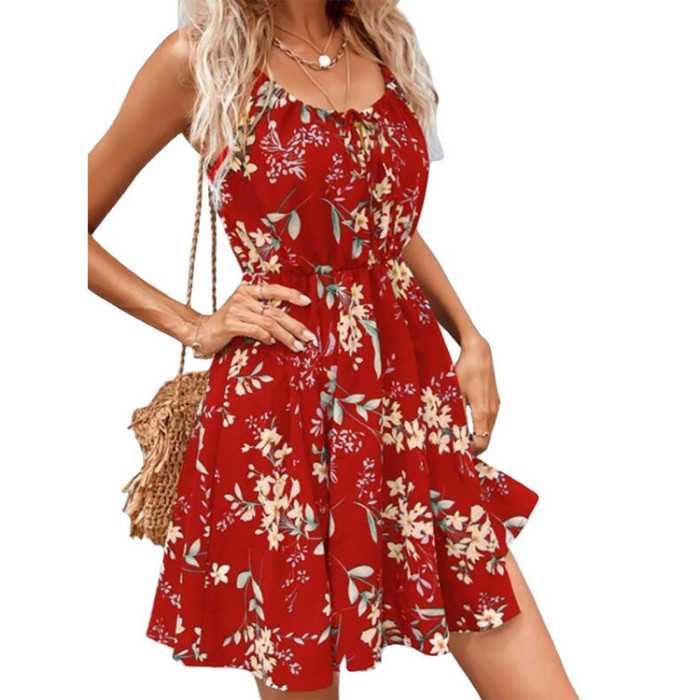 Summer Sexy Party Elegant Sleeveless Floral Sling Mini Dress