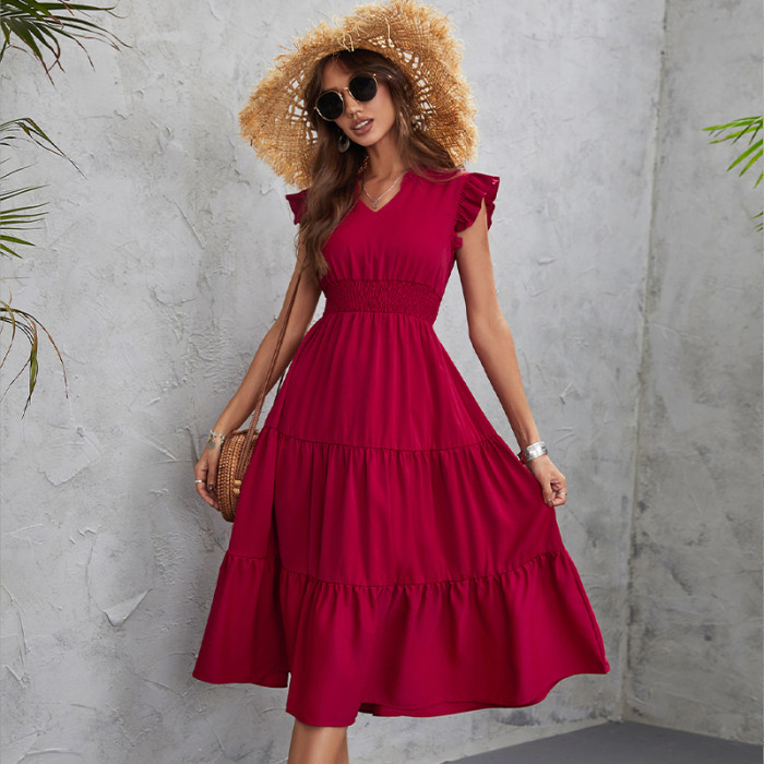 Fashion Solid Color Party Casual Bohemian Elegant  Midi Dress