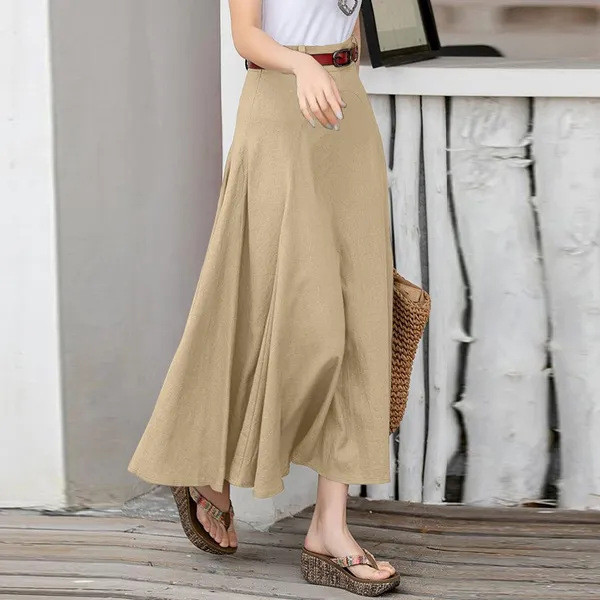 Fashion Ladies Solid Color A-Line High Waist Slim Plus Size Skirts