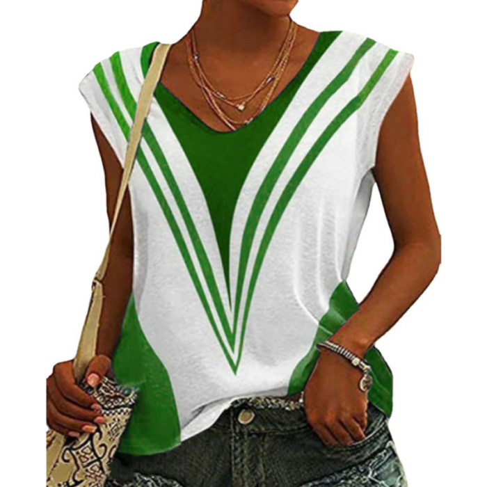 Fashion Women Elegant Sexy V Neck Casual Loose Stripe Print  T-Shirts