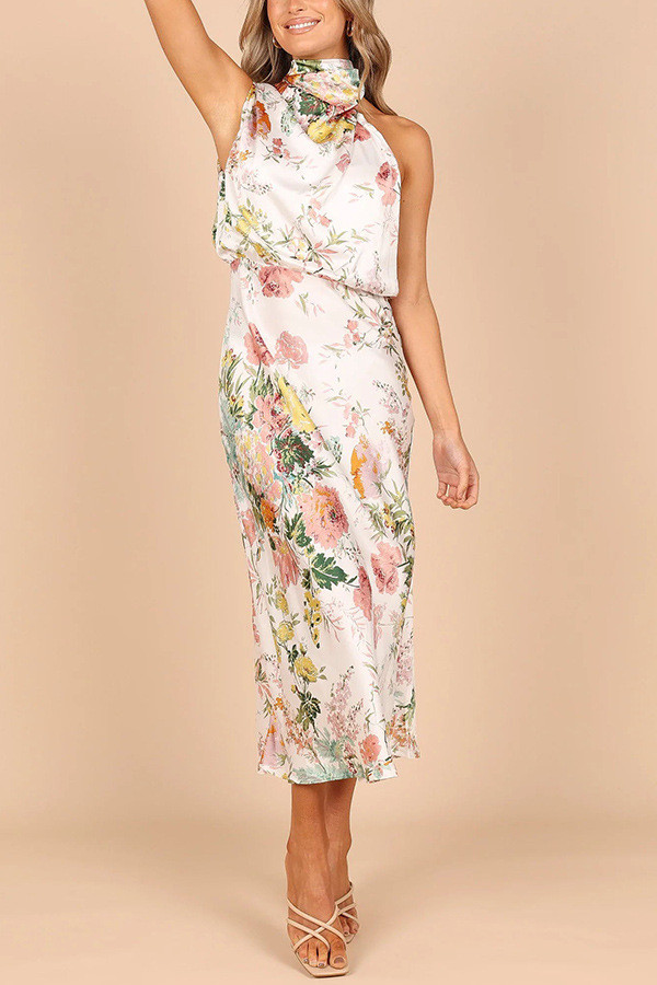 Sexy Sleeveless Halter Lace Up Backless Print Dress main image 1