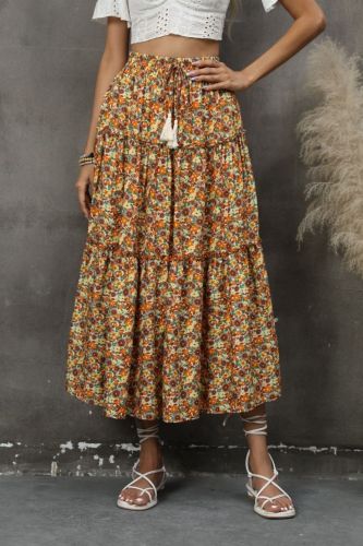 Fashion Vacation Bohemian Casual Loose Fungus Pleated Floral Skirt