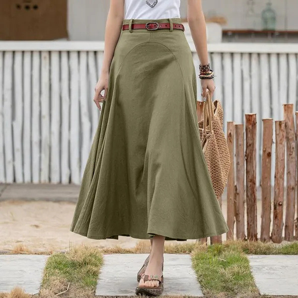 Fashion Ladies Solid Color A-Line High Waist Slim Plus Size Skirts