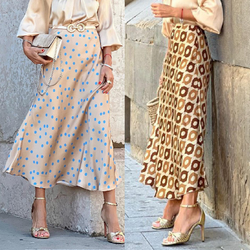 Fashion Vintage High Waist Print Loose Elegant Skirts