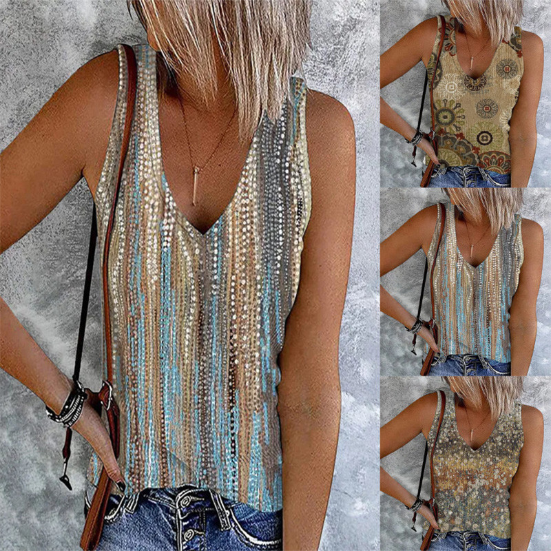 Vintage Style Casual Printed V Neck Street Sexy Fashion Vest