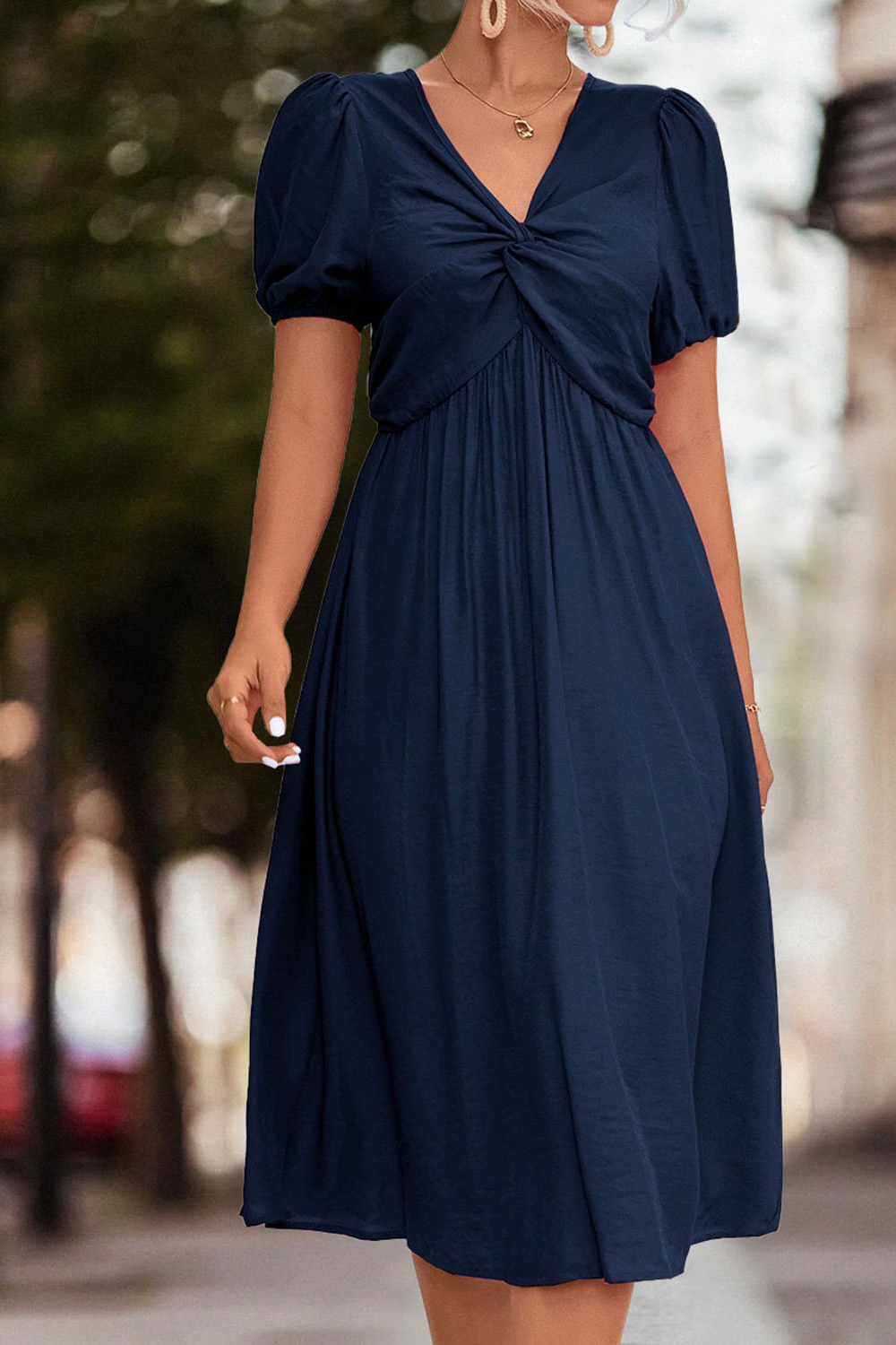Ruffle Solid Color Casual Midi Dress
