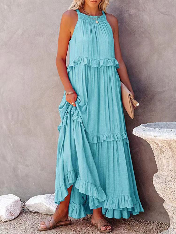 Women Casual Ruffle Beach Elegant Hollow Party Dress