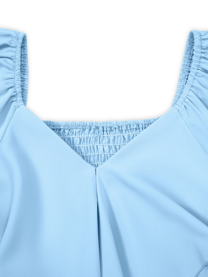 Women's V-Neck Flare Sleeve Solid Ruffle Casual Mini Dress