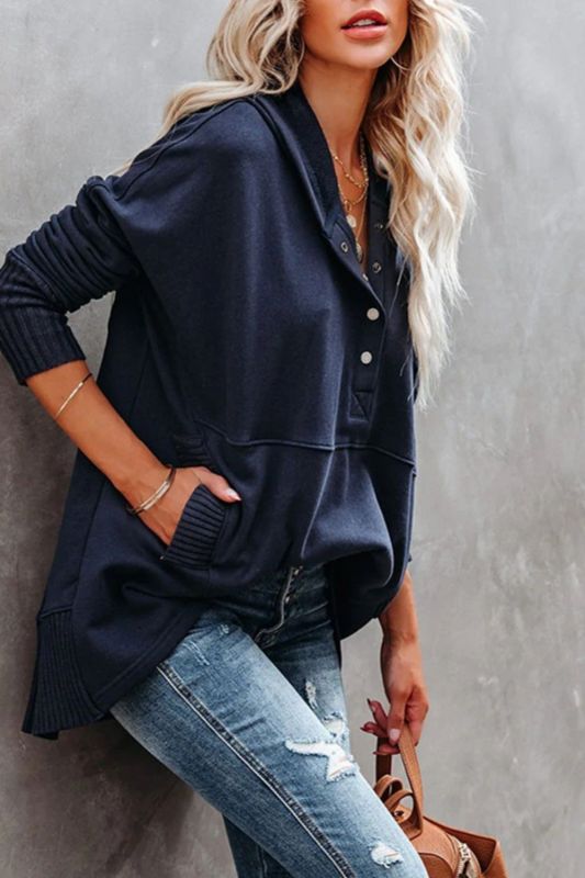 Fashion Ladies Casual Solid Color V Neck Hoodies