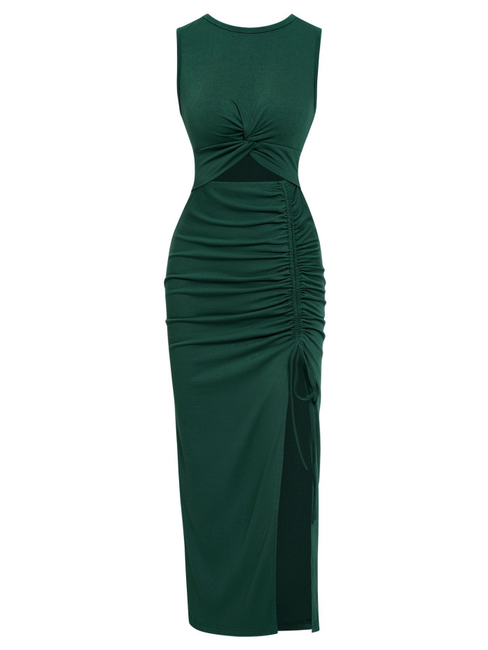 Elegant Casual Solid Color Sexy Hollow Out Slit Long Dress