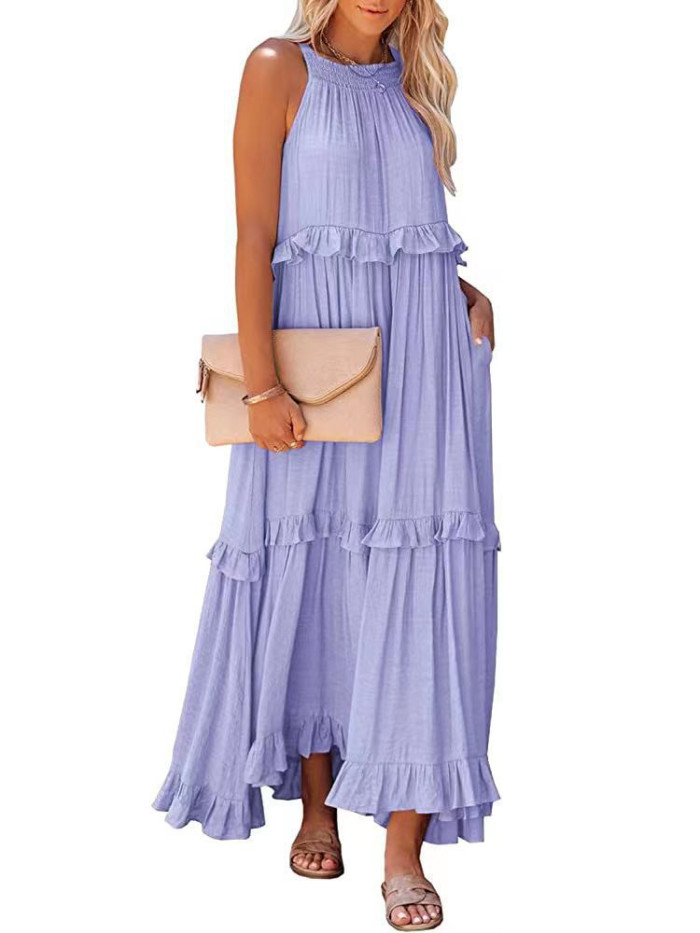 Women Casual Ruffle Beach Elegant Hollow Party Dress