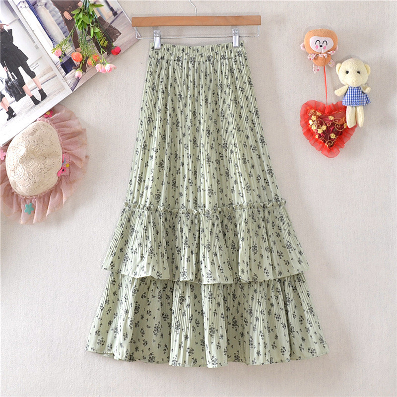 Fashion Chiffon Summer Elegant High Waist Casual Layered Print Skirt