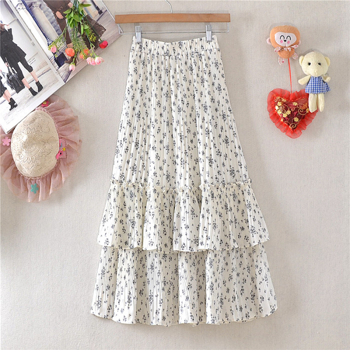 Fashion Chiffon Summer Elegant High Waist Casual Layered Print Skirt