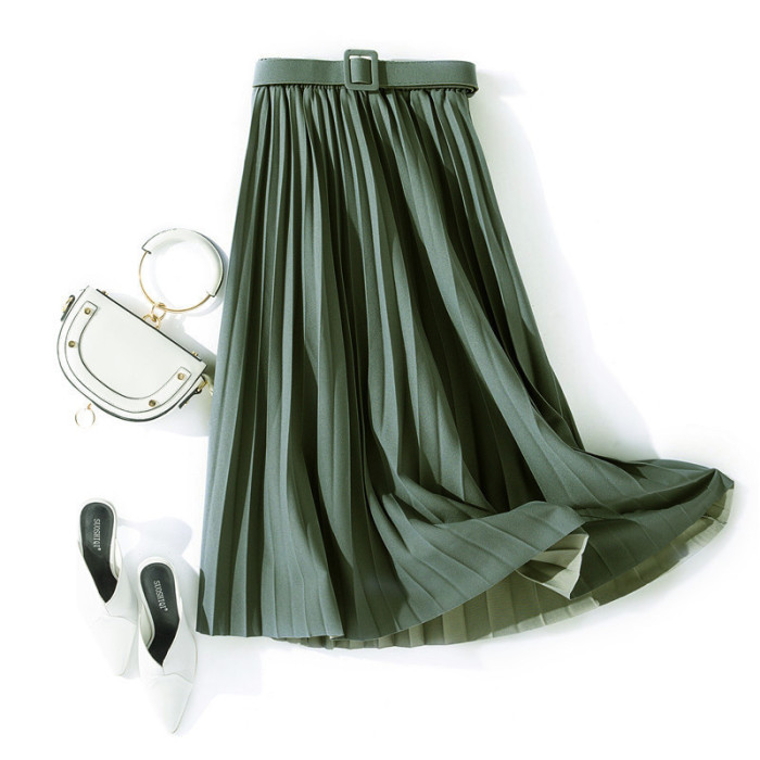 Fashion Solid High Waist Pleated A-Line Midlength Skirts