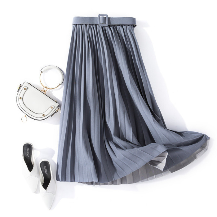 Fashion Solid High Waist Pleated A-Line Midlength Skirts