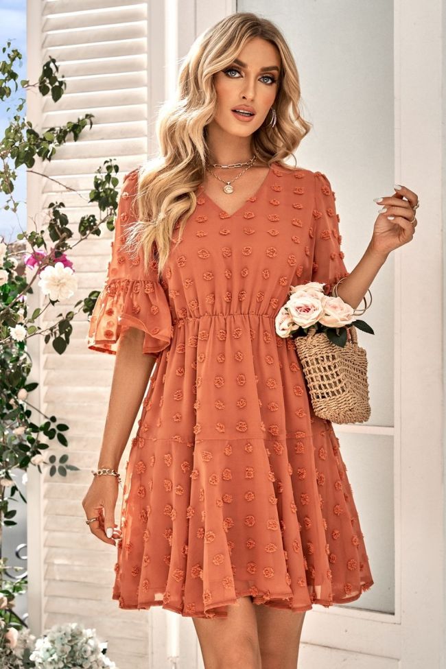 New Women's Fashion Casual V-neck Solid Color Short-sleeved Dress