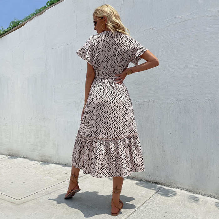 Women's Summer Sexy Fashion Mid Length Leopard Split  Maxi Dress