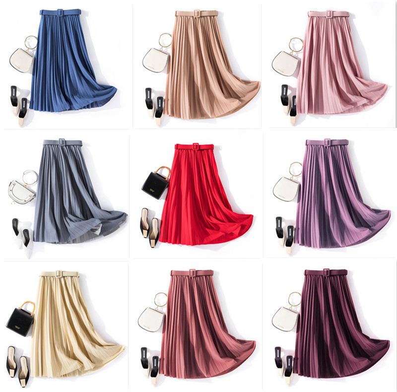 Fashion Solid High Waist Pleated A-Line Midlength Skirts